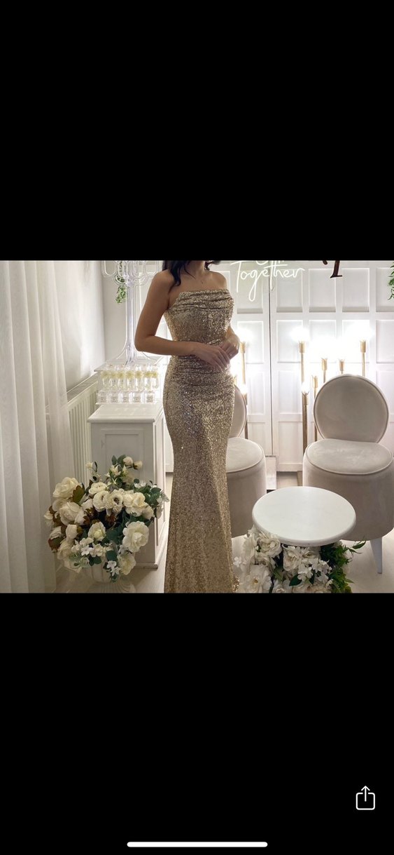 Parlak Altın Uzun Straplez Elbise - Görsel 2