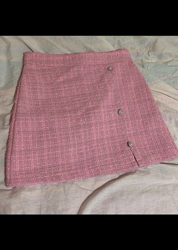 Düğmeli Pembe Mini Etek - Görsel 2