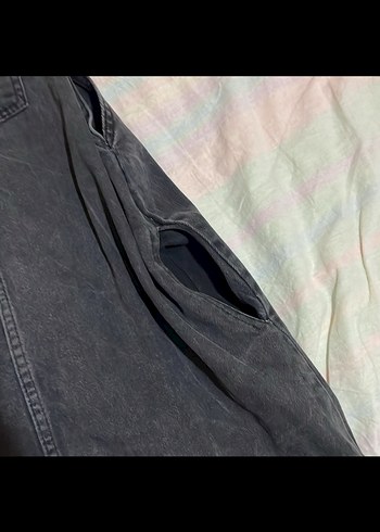 Siyah Batik Desenli Kot Mini Salopet - Görsel 3