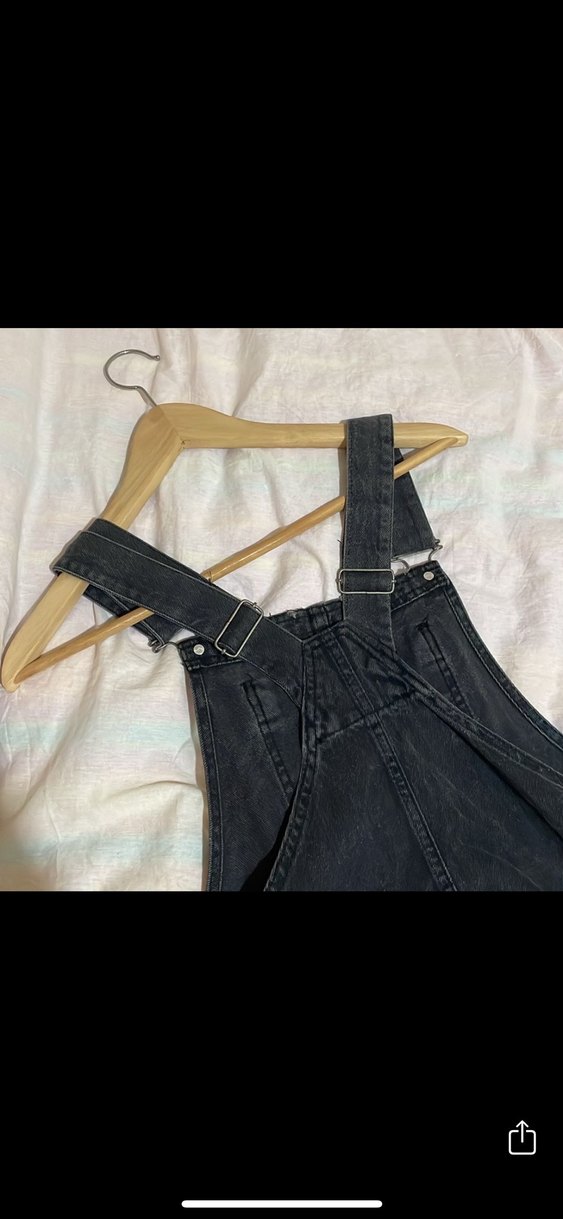 Siyah Batik Desenli Kot Mini Salopet - Görsel 5