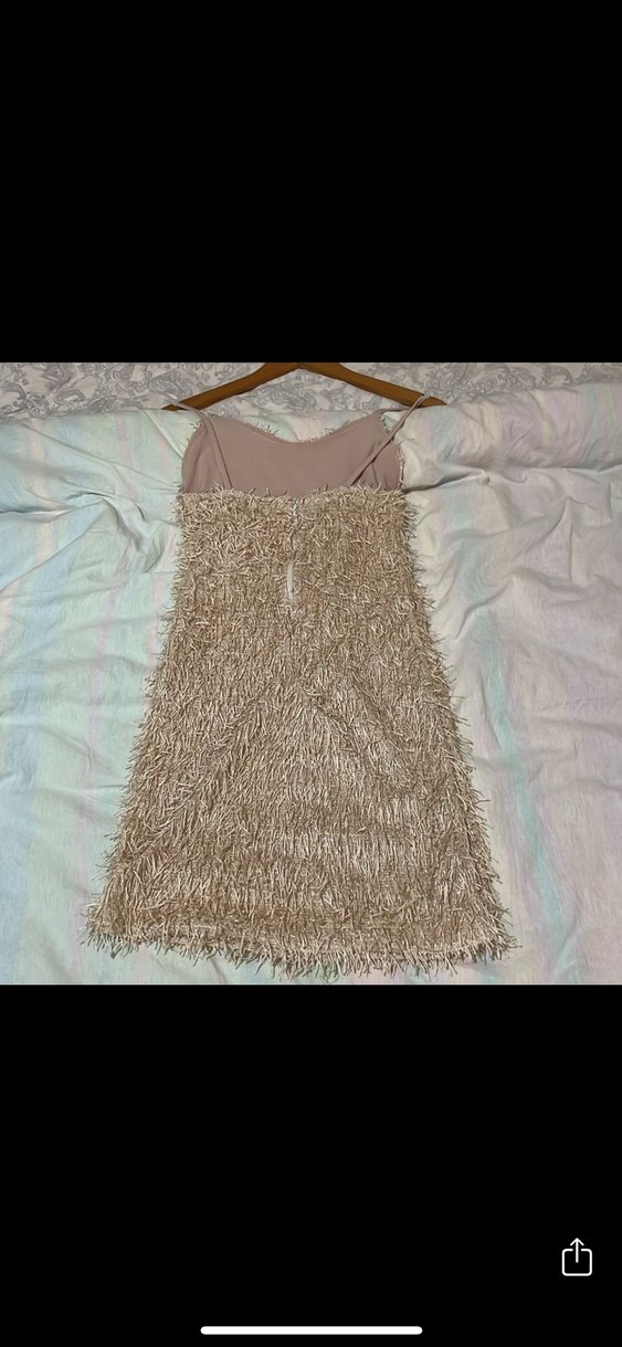 Simli Bej Mini Triko Straplez Elbise - Görsel 3