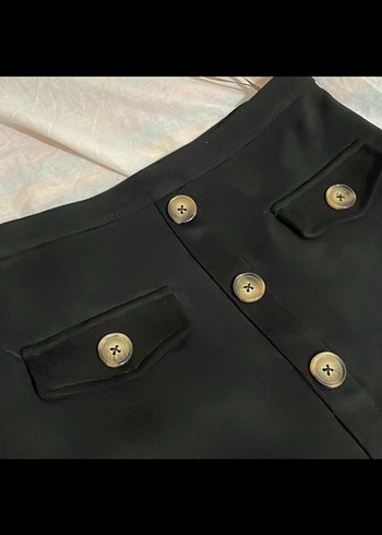 Düğmeli Siyah Midi Mini Etek - Görsel 2