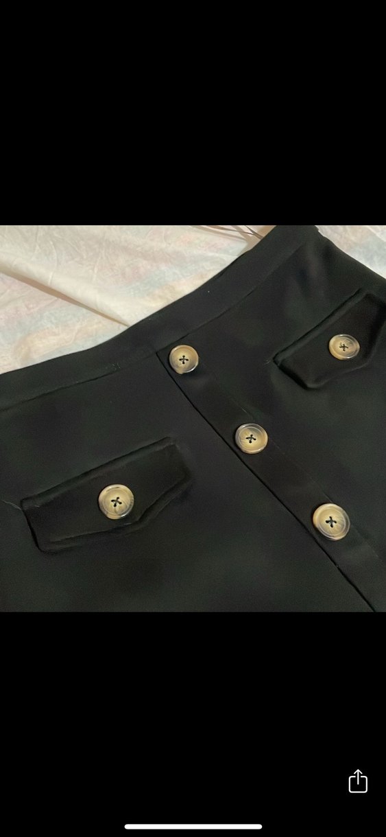 Düğmeli Siyah Midi Mini Etek - Görsel 2