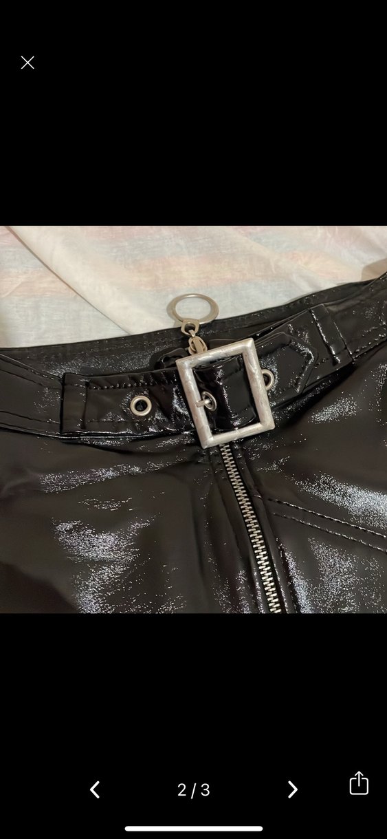 Parlak Siyah Deri Kemerli Mini Etek - Görsel 2