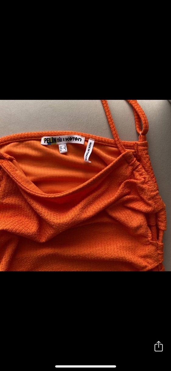 Parlak Turuncu İnce Askılı Mini Elbise - Görsel 4