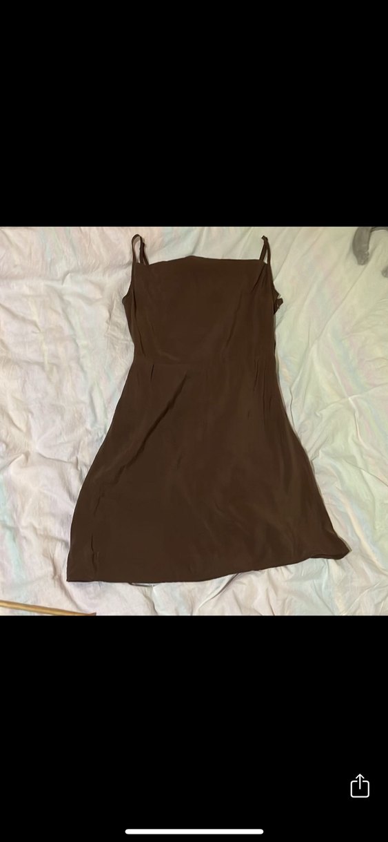 Parlak Kahverengi V Yaka İpek Elbise - Görsel 2