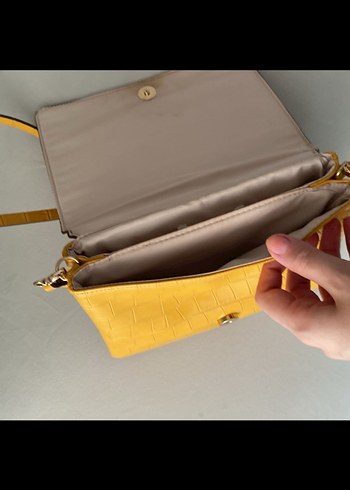 Sarı Yılan Desenli Deri Kadın Çanta - Görsel 2