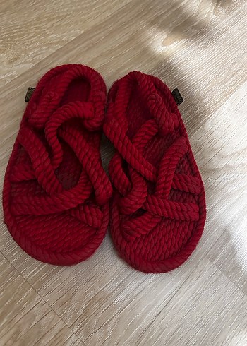 Bordo Örgü Kadın Platform Topuklu Sandalet - Görsel 2