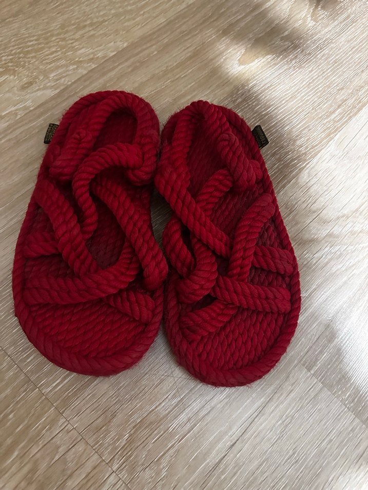 Bordo Örgü Kadın Platform Topuklu Sandalet - Görsel 2