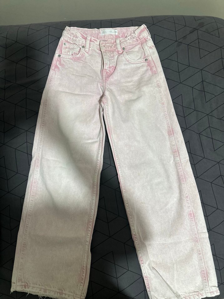 Pembe Bağlama Desenli Bol Kesim Midi Kot Pantolon - Görsel 3