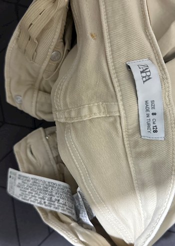 Düz krem renk kız Çan paça Jean - Görsel 3