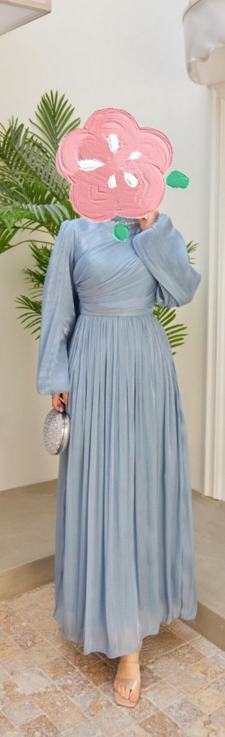 Mavi Pilili Uzun Gece Elbisesi - Görsel 2