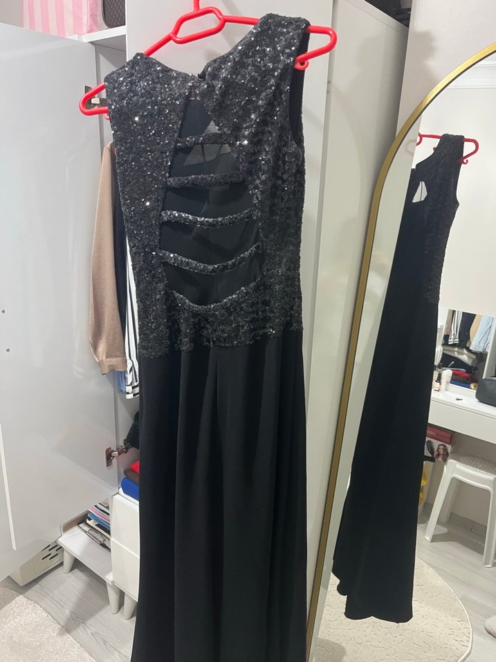 Siyah Uzun  Gösterişli Kadın Elbise - Görsel 2