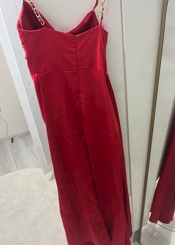 Kırmızı Drapeli Uzun Abiye Elbise - Görsel 2