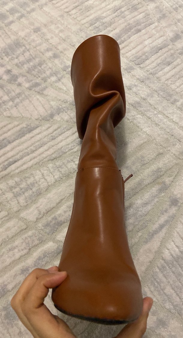 Kahverengi Tokalı Kadın Deri Dizüstü Çizme - Görsel 2