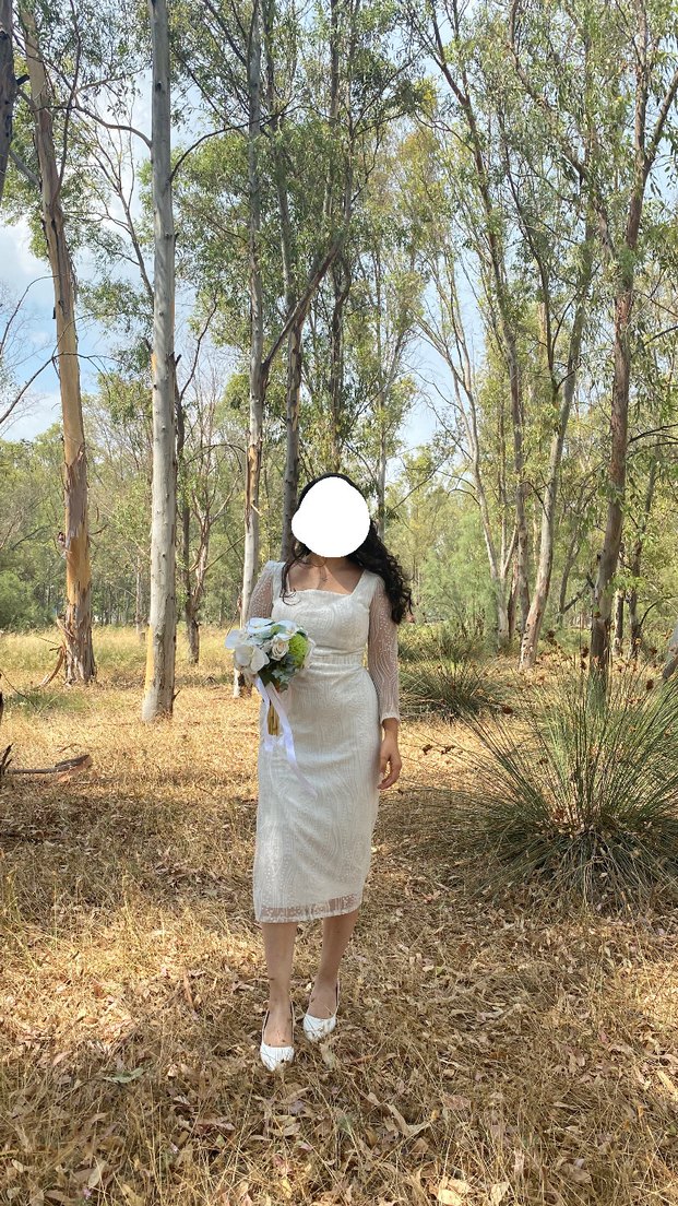 Dantel Detaylı Midi Beyaz nikah elbisesi - Görsel 3