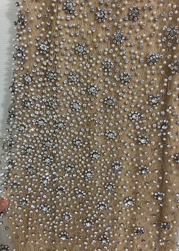 Boncuk İşlemeli Bej Uzun Abiye Elbise - Görsel 11