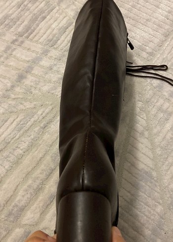 Kahverengi Deri Dizüstü Bot, Kürklü, Blok Topuk - Görsel 4