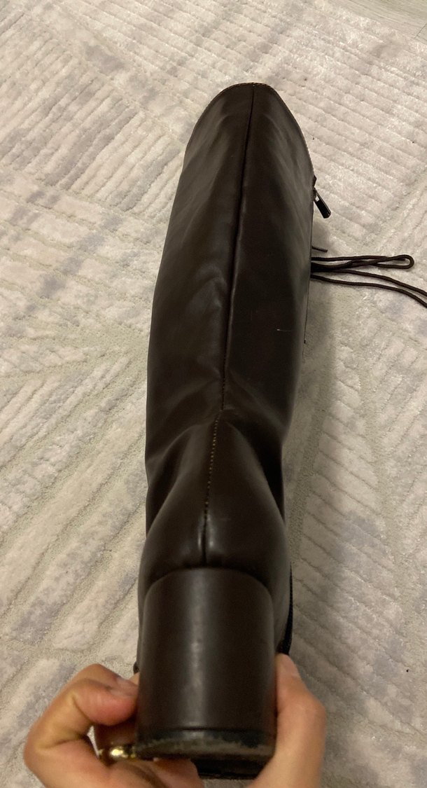 Kahverengi Deri Dizüstü Bot, Kürklü, Blok Topuk - Görsel 4