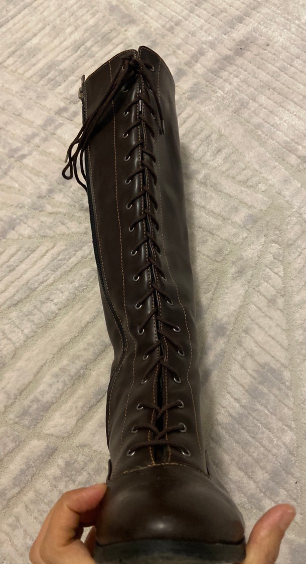 Kahverengi Deri Dizüstü Bot, Kürklü, Blok Topuk - Görsel 2