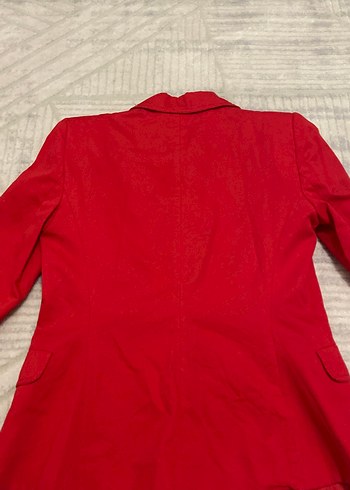 Kadın Parlak Kırmızı Düğmeli Blazer Ceket - Görsel 5