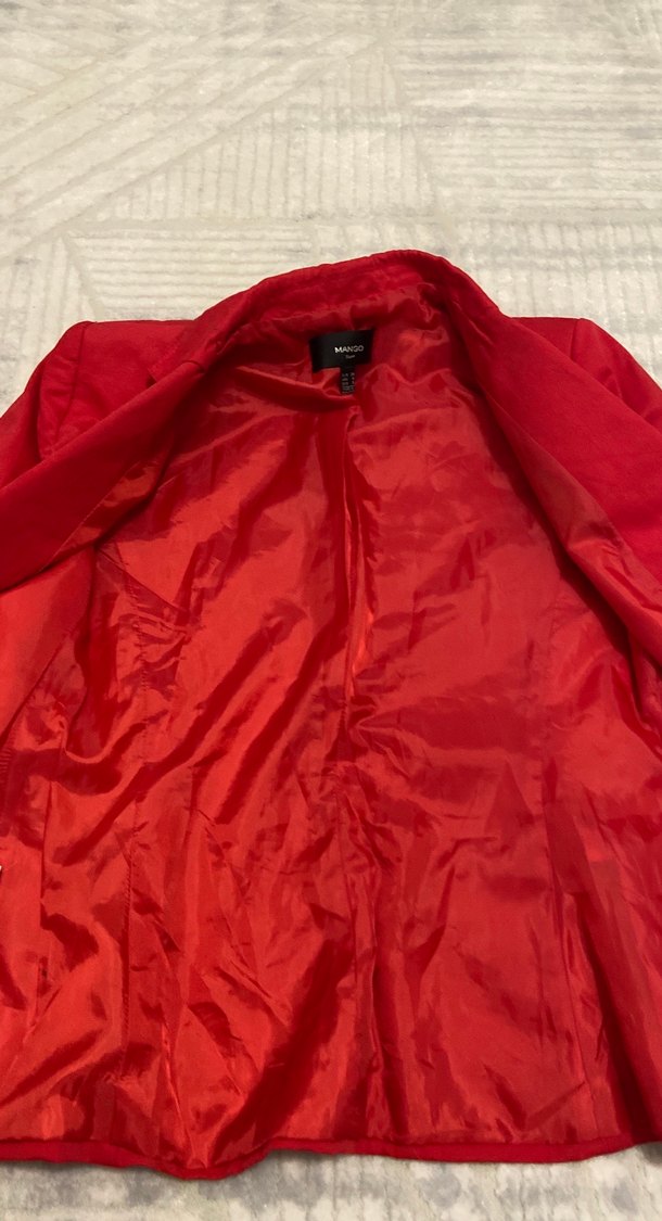 Kadın Parlak Kırmızı Düğmeli Blazer Ceket - Görsel 3