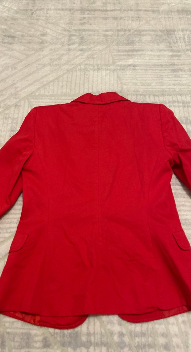 Kadın Parlak Kırmızı Düğmeli Blazer Ceket - Görsel 5