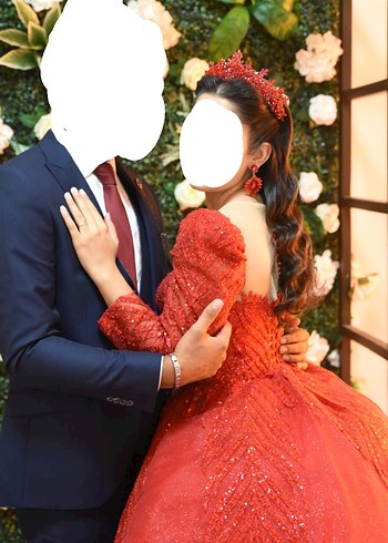 Klasik Zarafet Kırmızı Uzun Kollu kına Elbisesi - Görsel 2