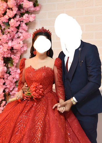 Klasik Zarafet Kırmızı Uzun Kollu kına Elbisesi - Görsel 3