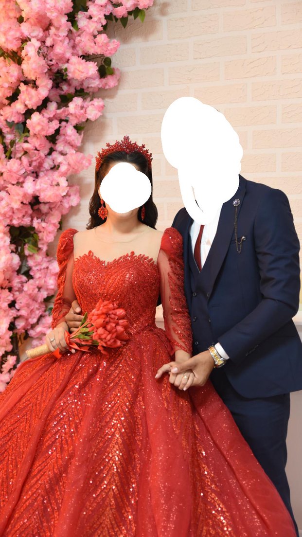 Klasik Zarafet Kırmızı Uzun Kollu kına Elbisesi - Görsel 3