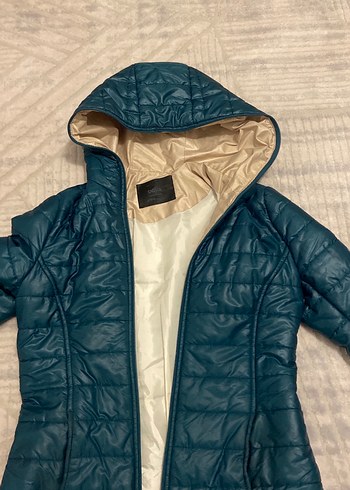 Kadın Mavi Kapüşonlu Fermuarlı Ceket - Görsel 2