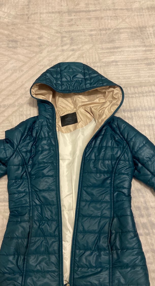 Kadın Mavi Kapüşonlu Fermuarlı Ceket - Görsel 2