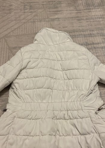 Beyaz Kadın Midi Kışlık Mont Kürklü - Görsel 4