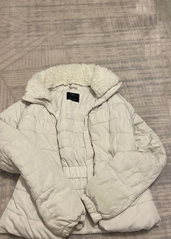 Beyaz Kadın Midi Kışlık Mont Kürklü - Görsel 2