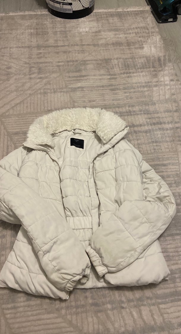 Beyaz Kadın Midi Kışlık Mont Kürklü - Görsel 2