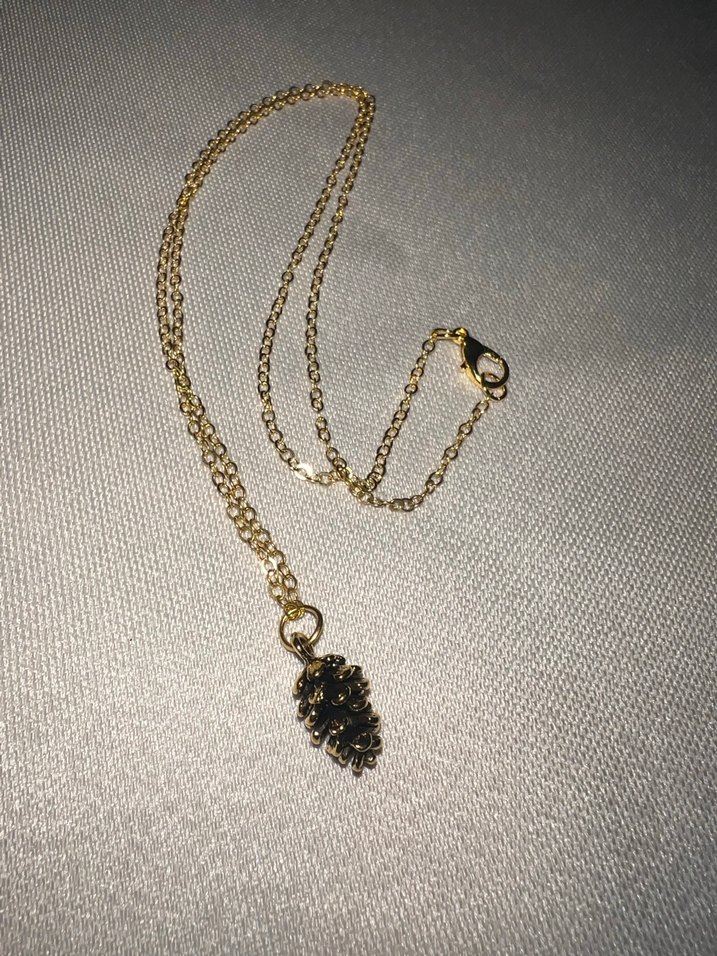 Kozalak desenli altın rengi kaplamalı kolye - Görsel 4