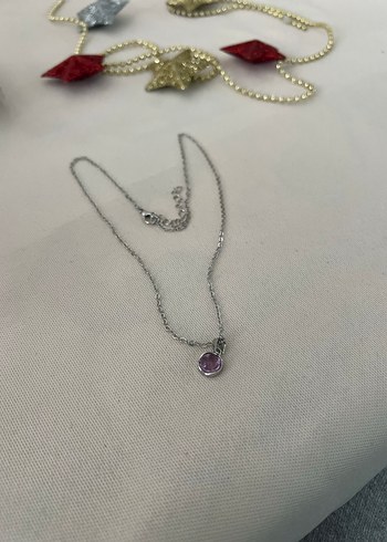 Mor Taşlı Zincir Detaylı Kadın Kolye - Görsel 2