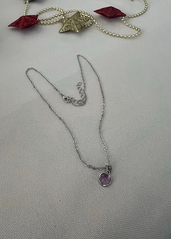 Mor Taşlı Zincir Detaylı Kadın Kolye - Görsel 3