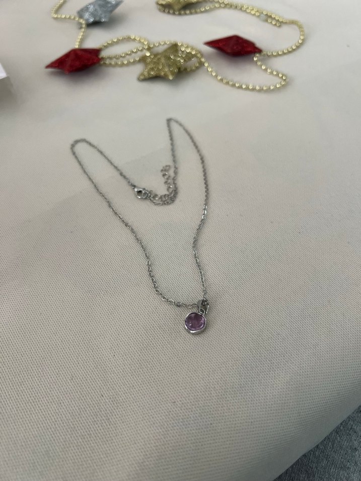 Mor Taşlı Zincir Detaylı Kadın Kolye - Görsel 2