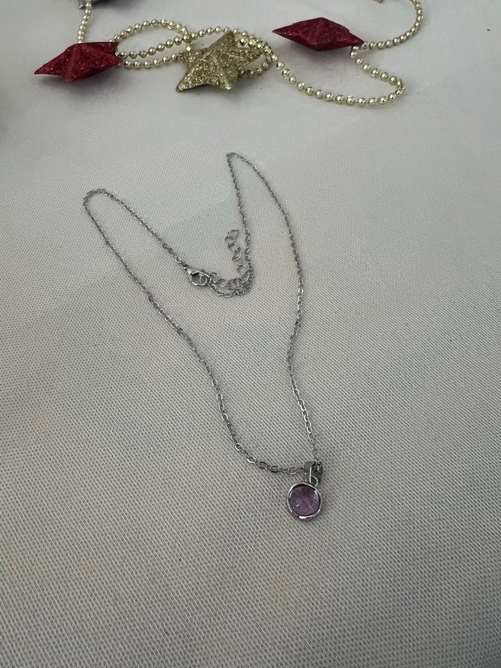 Mor Taşlı Zincir Detaylı Kadın Kolye - Görsel 3