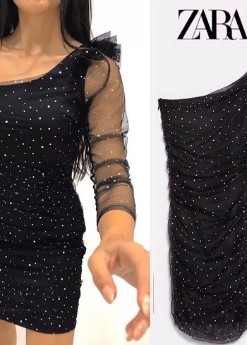 Zara Parlak Puantiyeli Mini Abiye Elbise
