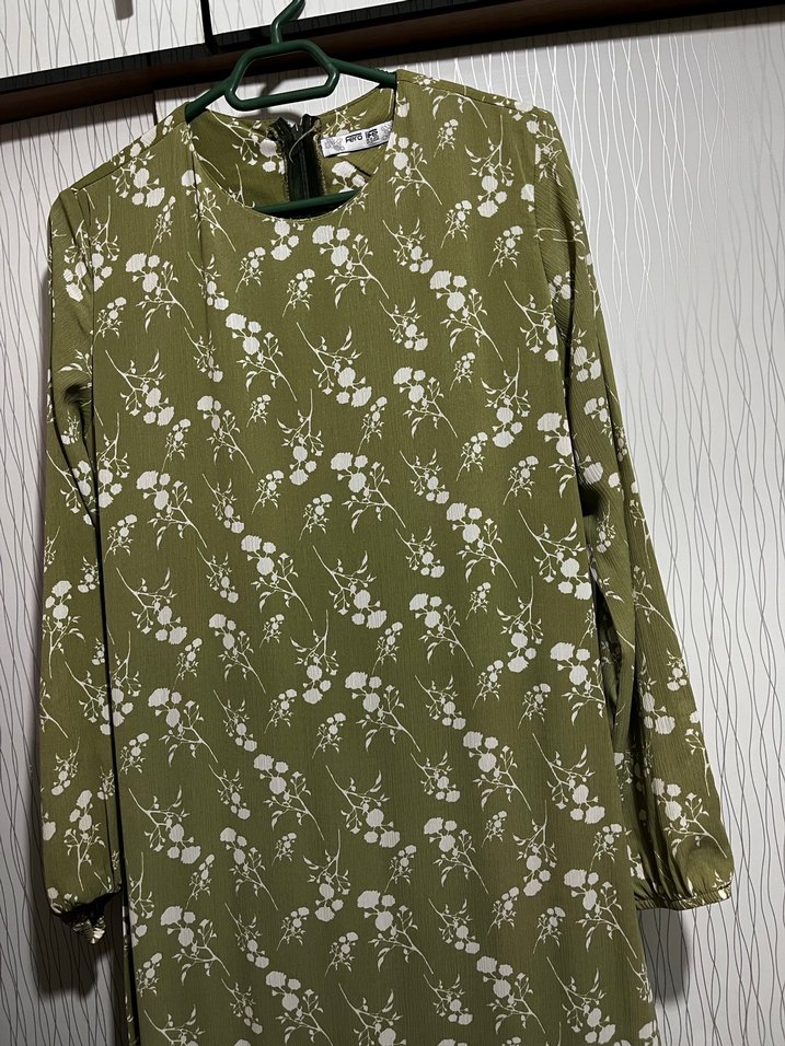 Yeşil, Uzun Kollu, Baskılı Bohem Elbise - Görsel 3