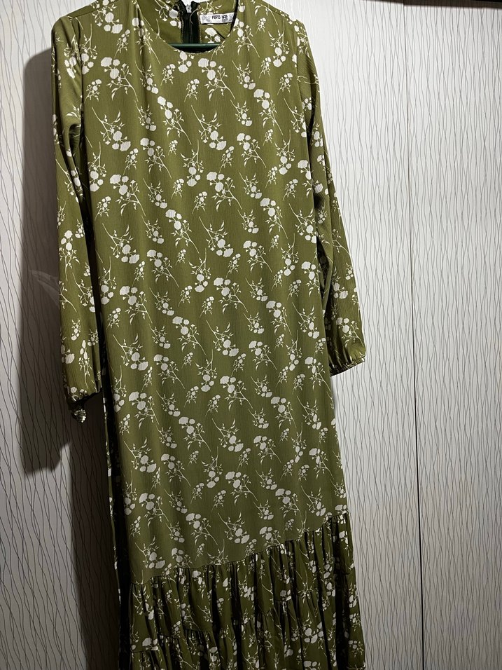 Yeşil, Uzun Kollu, Baskılı Bohem Elbise - Görsel 2