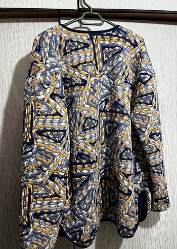 Sarı Gri Desenli Midi Kadın Ceket - Görsel 3