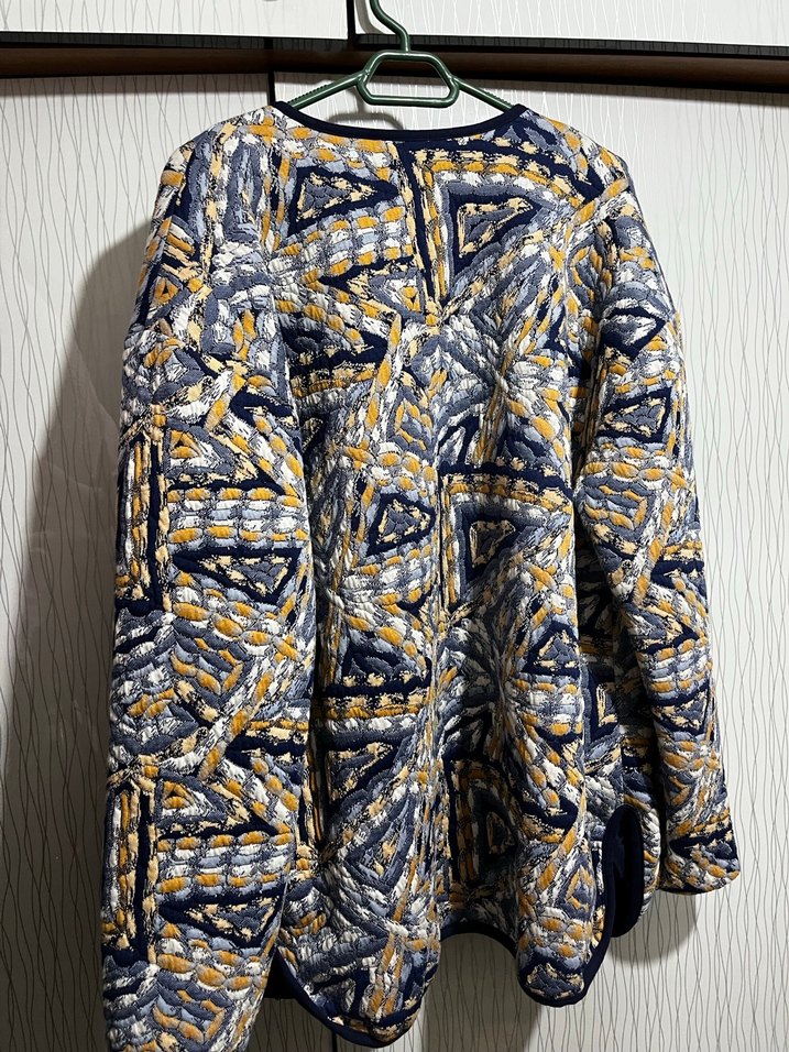 Sarı Gri Desenli Midi Kadın Ceket - Görsel 3