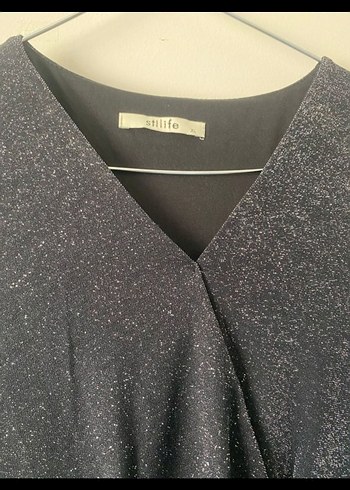 Uzun Kollu V Yakalı Gri Kadın Elbise - Görsel 2