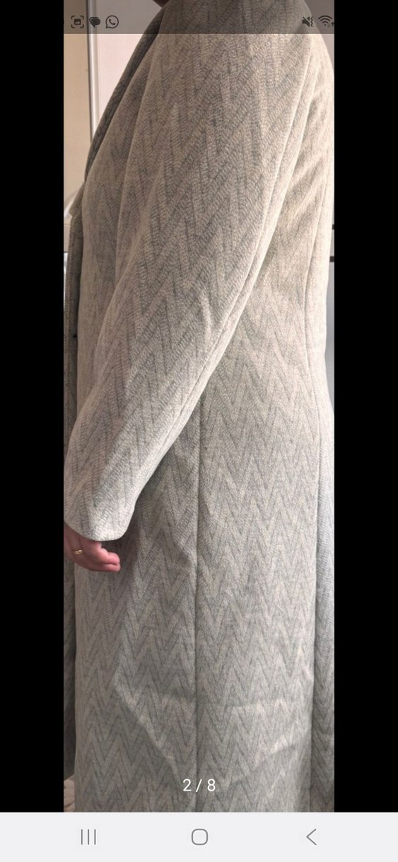 Gri Yün Düğmeli Uzun Hamile Kabanı - Görsel 2