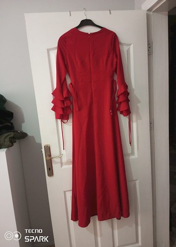 Kırmızı Uzun Kollu Drapeli Kadın Elbise - Görsel 2