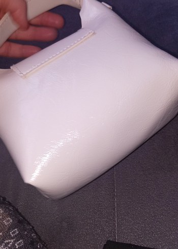 Deri Beyaz Kadın Çanta Fiyonk Detaylı - Görsel 2