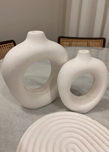 Beyaz Modern Dekoratif Vazo Seti - Görsel 2
